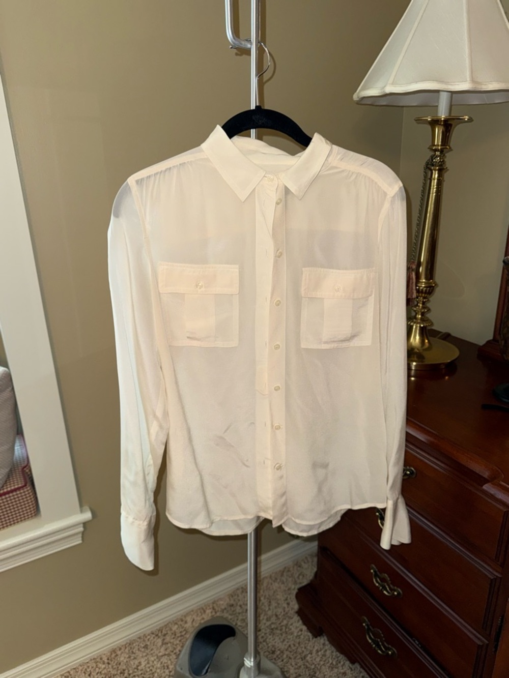 J. Crew Cream Button-Front Dress Shirt with Patch Pockets